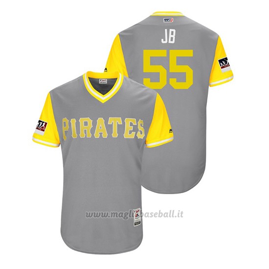 Maglia Baseball Uomo Pittsburgh Pirates Josh Bell 2018 Llws Players Weekend Jb Grigio